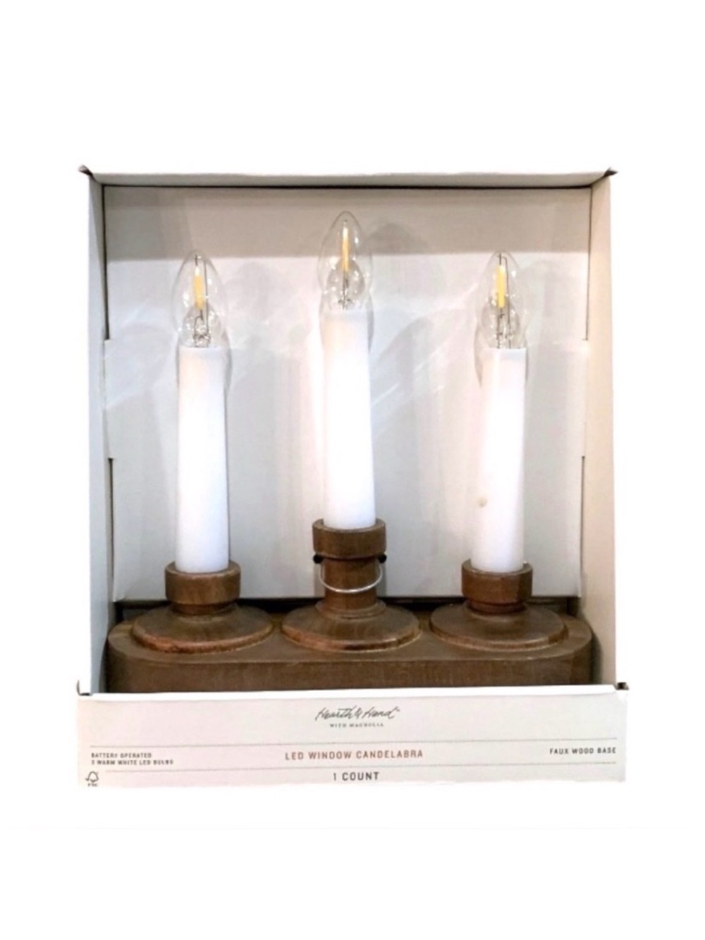 Hearth & and Hand with Magnolia Wooden Look LED Window Candelabra Christmas NEW